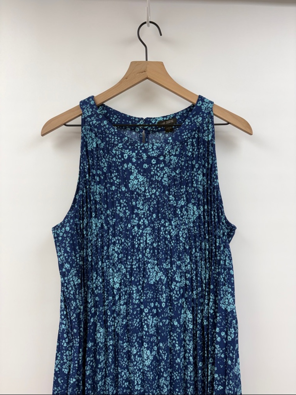 J. Jill Ditsy Floral Accordion Pleated Sleeveless A-Line Midi Dress Blue XL - Picture 3 of 8